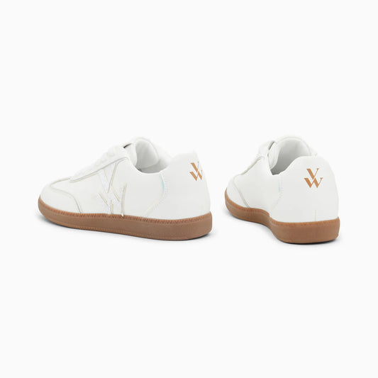 Vanessa Wu - CHARLIZE - white monochrome monogram sneakers with retro sole
