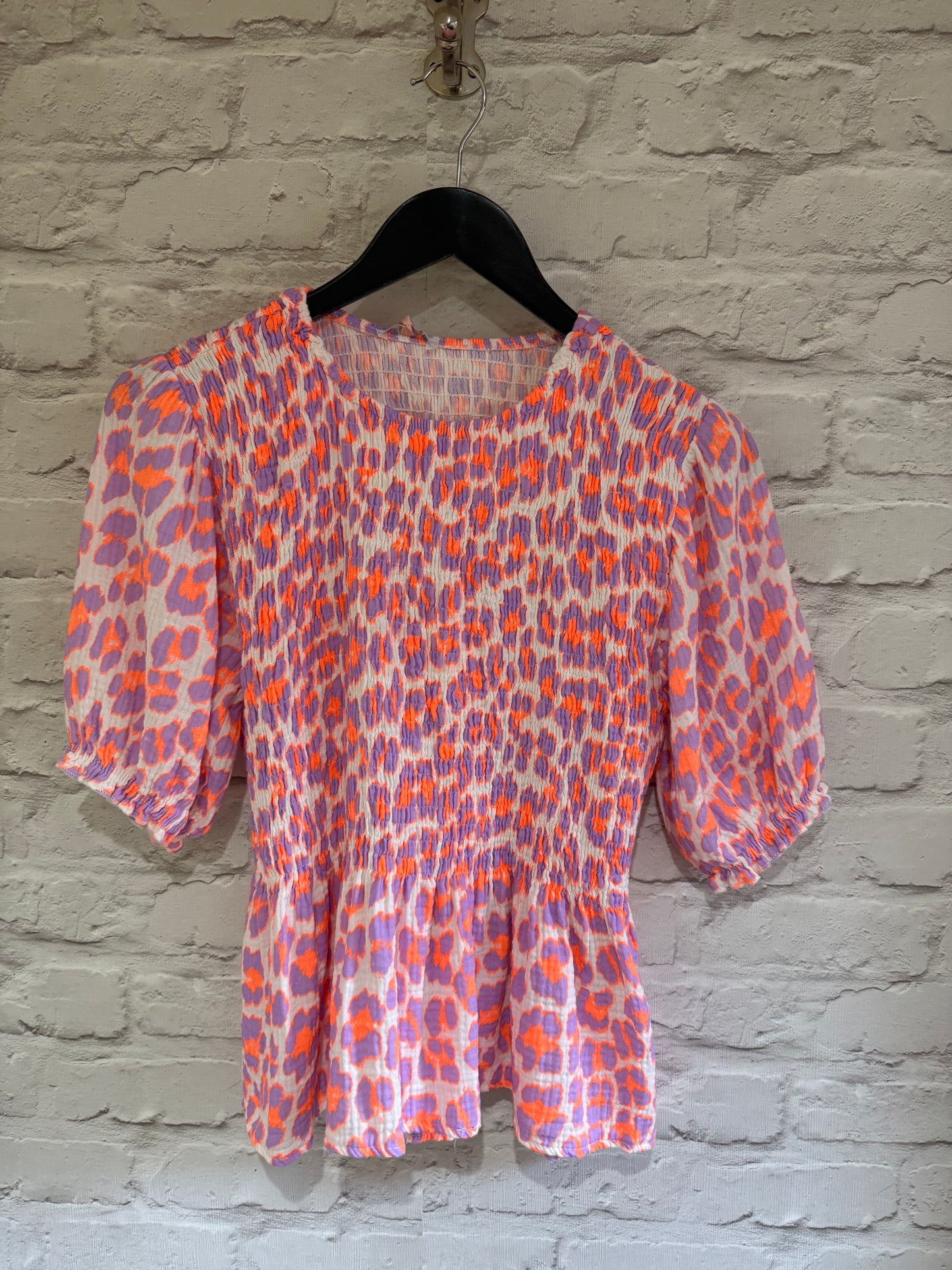 POLLY - Leopard shirred detail peplum top