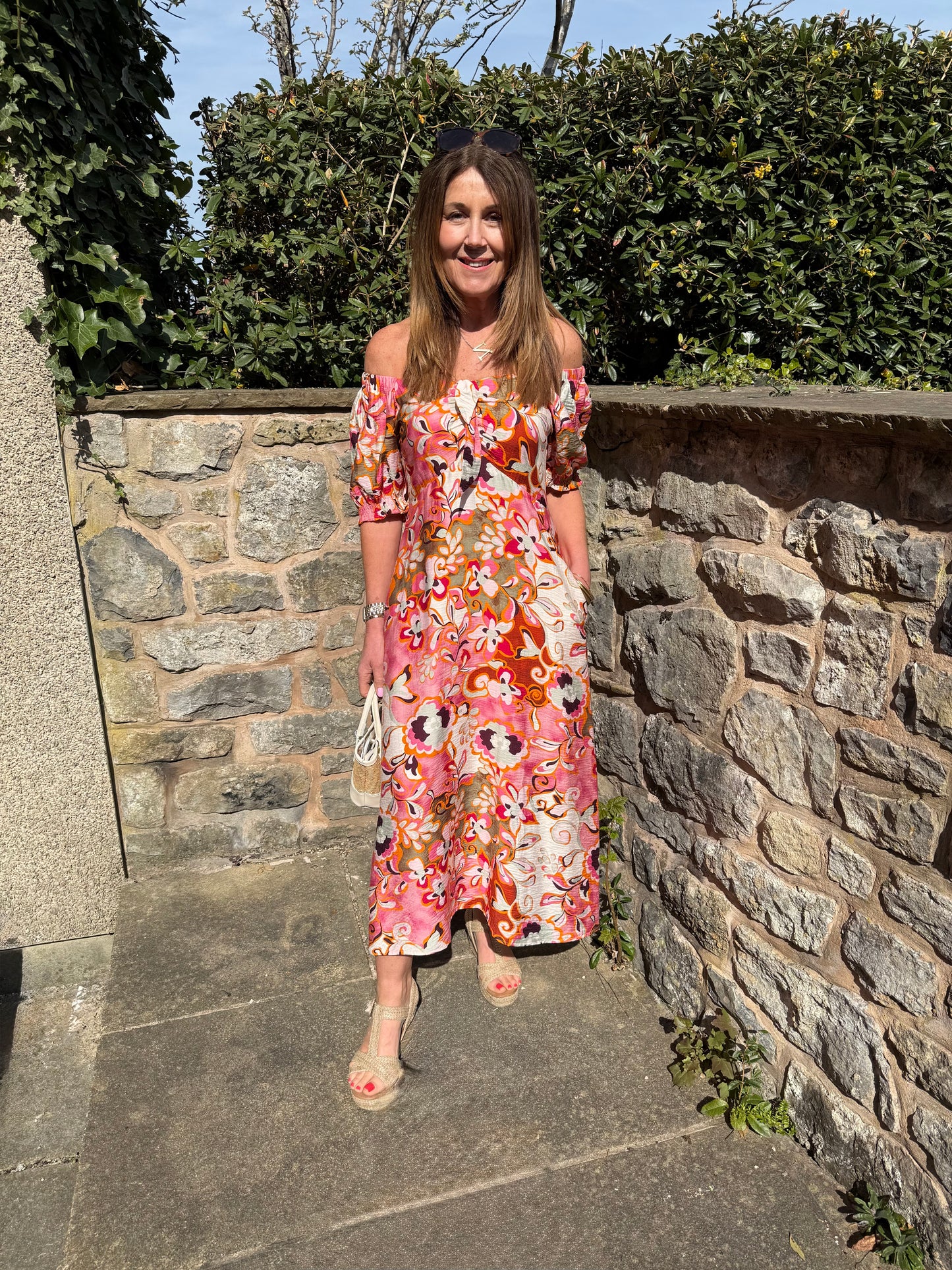 HAZEL - Printed midi dress with tie front