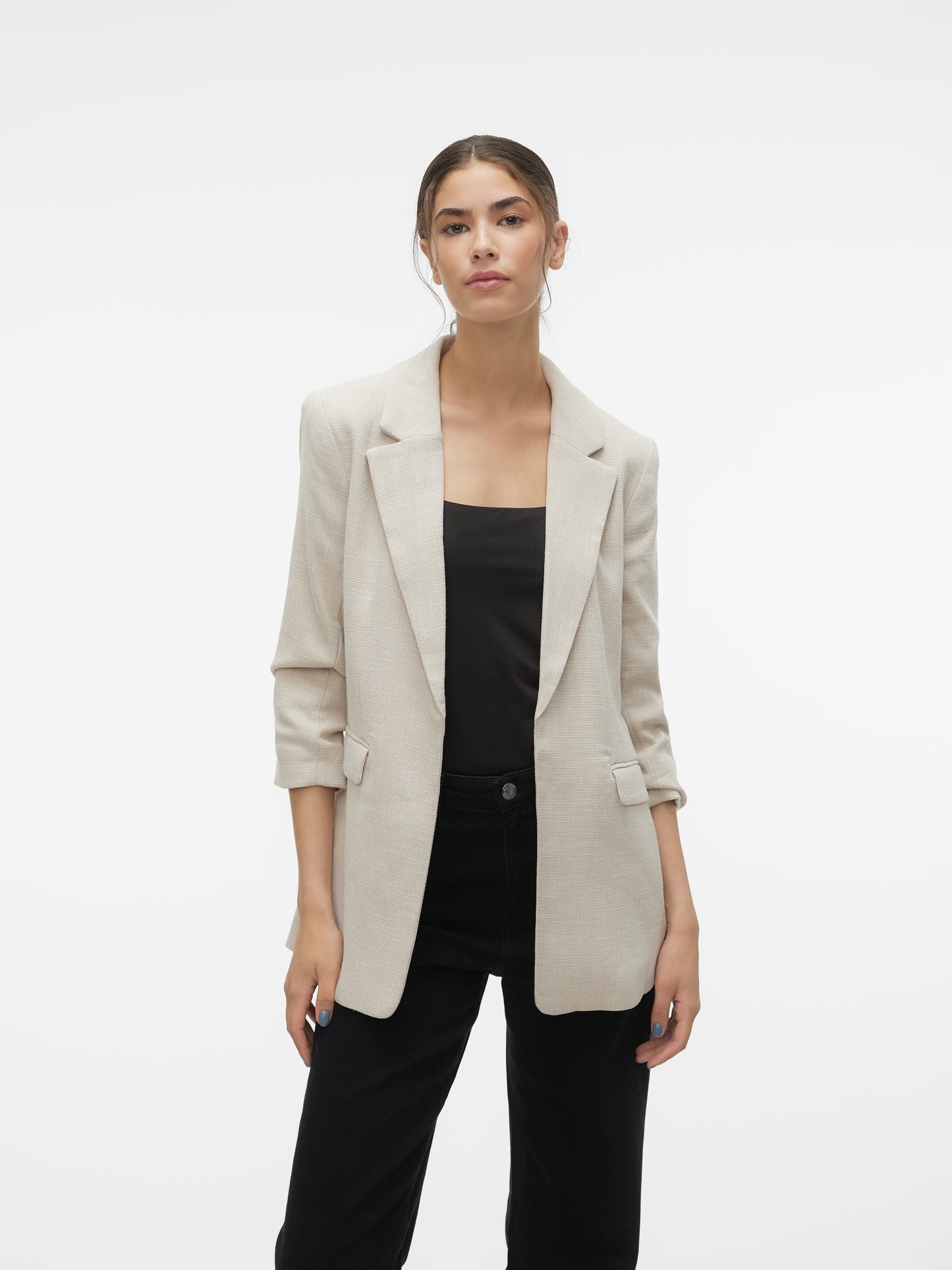 Vero Moda - FRIDA - Ruched 3/4 sleeve blazer - Oatmeal