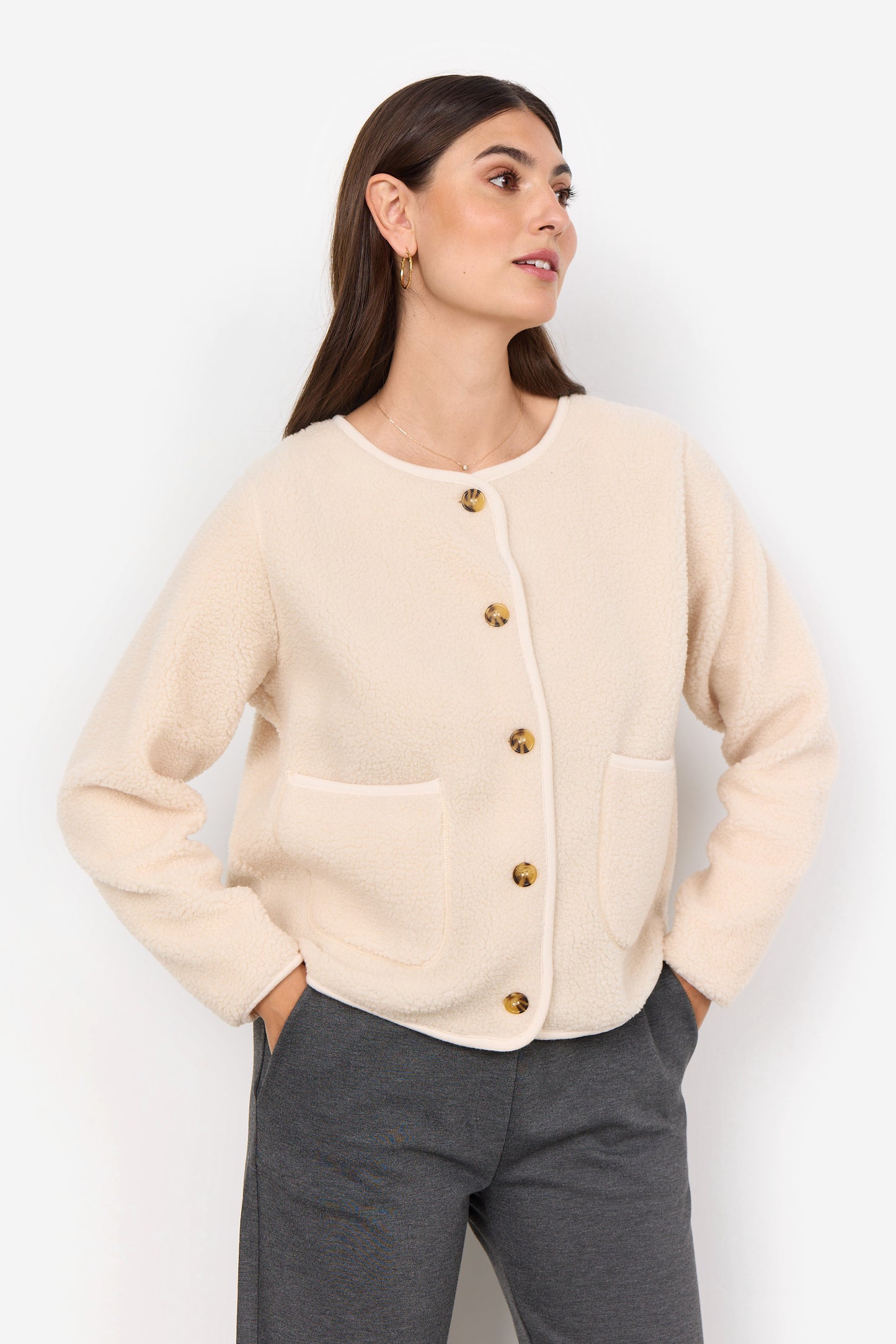 Soya Concept - ONYX 2 - Teddy button jacket - Cream image 1
