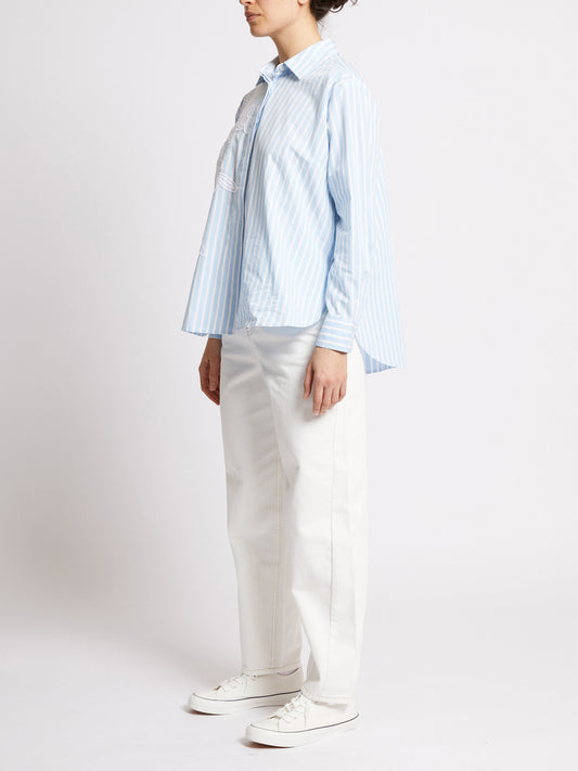 French Connection - 72ZBW - Cambria Cotton Embroidered Floral Stripe Shirt