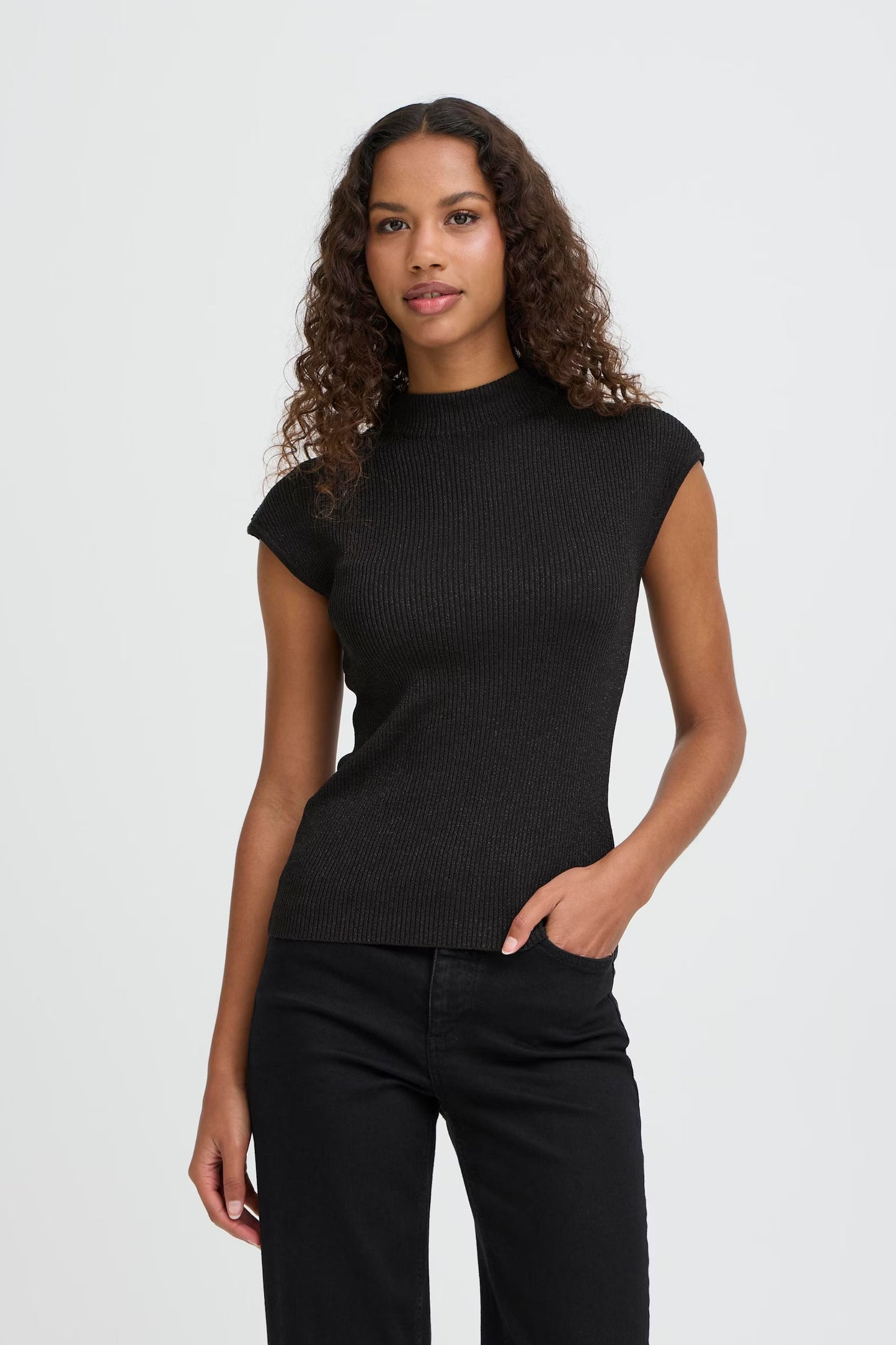 ICHI - CODY - Knitted lurex detail fitted top