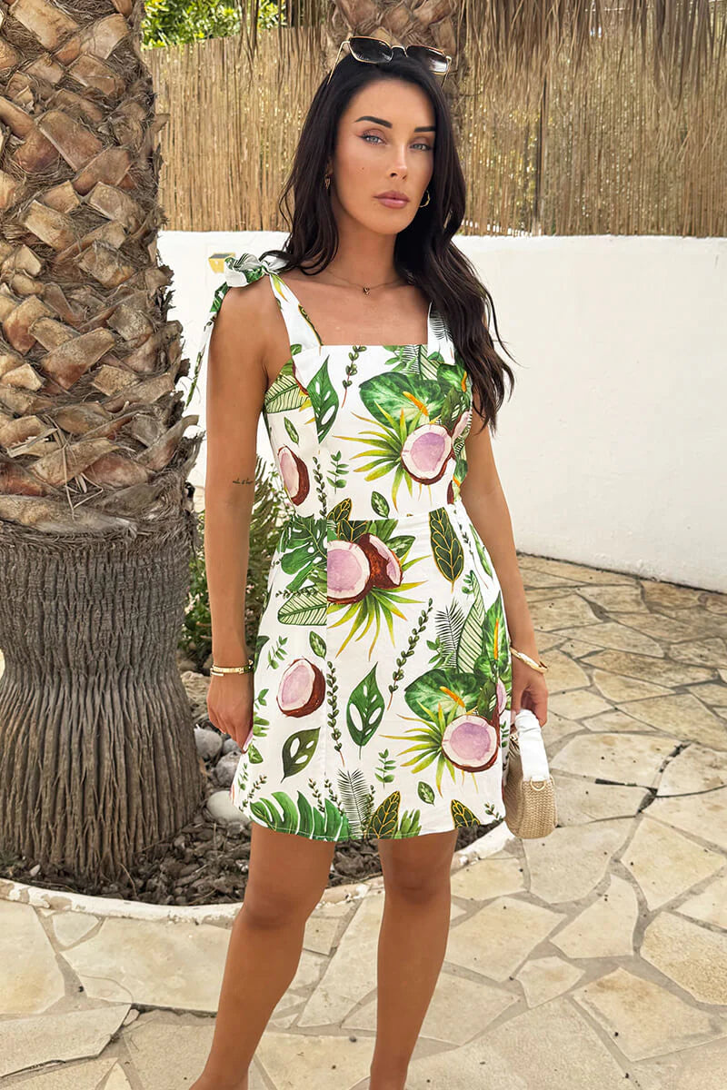 AX Paris - DA2575 - Multi Coconut Print Tie Strap Mini Dress