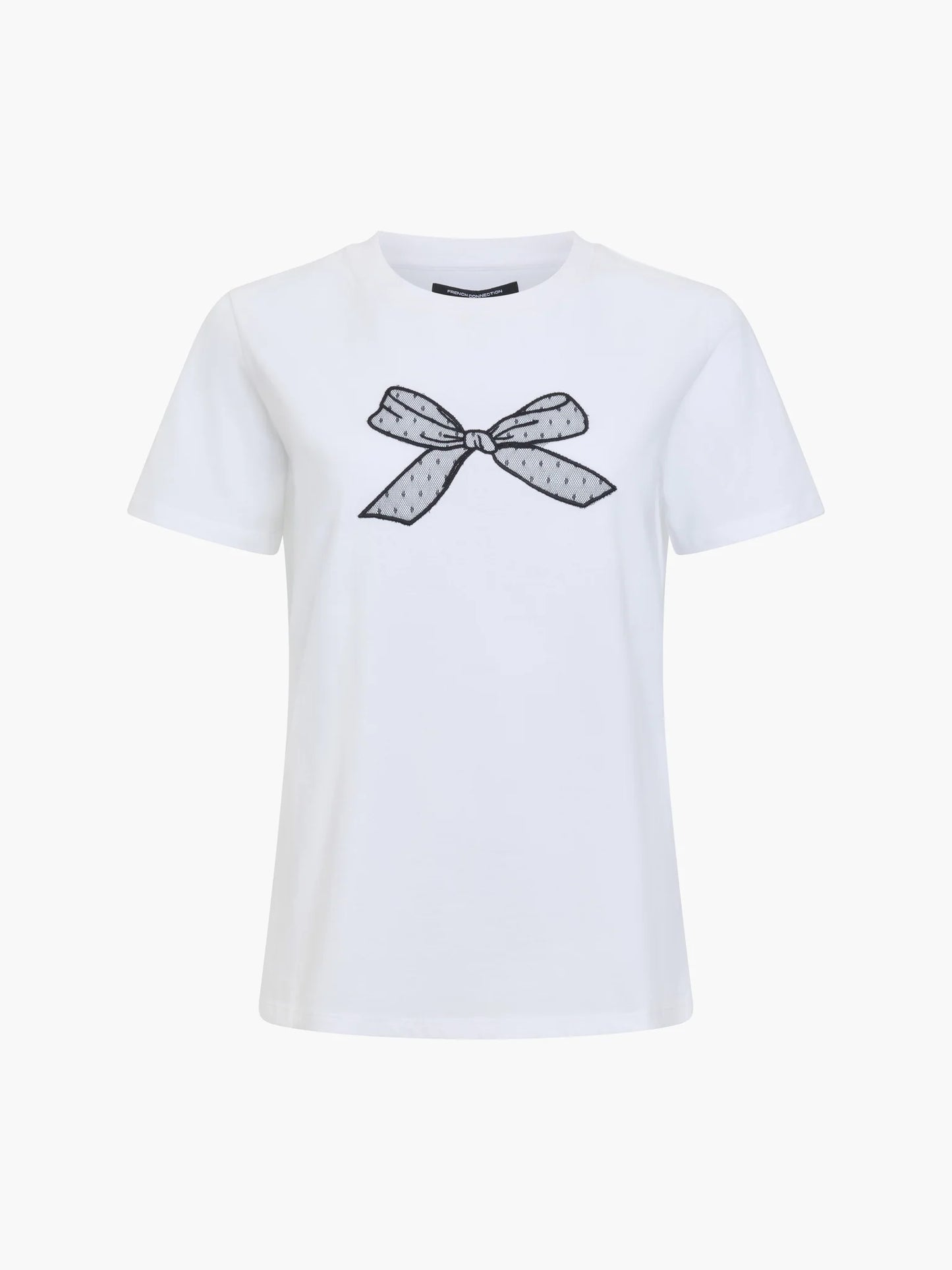 French Connection - Mesh Bow White Cotton T-Shirt
