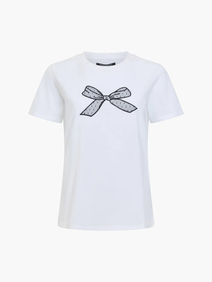 French Connection - Mesh Bow White Cotton T-Shirt
