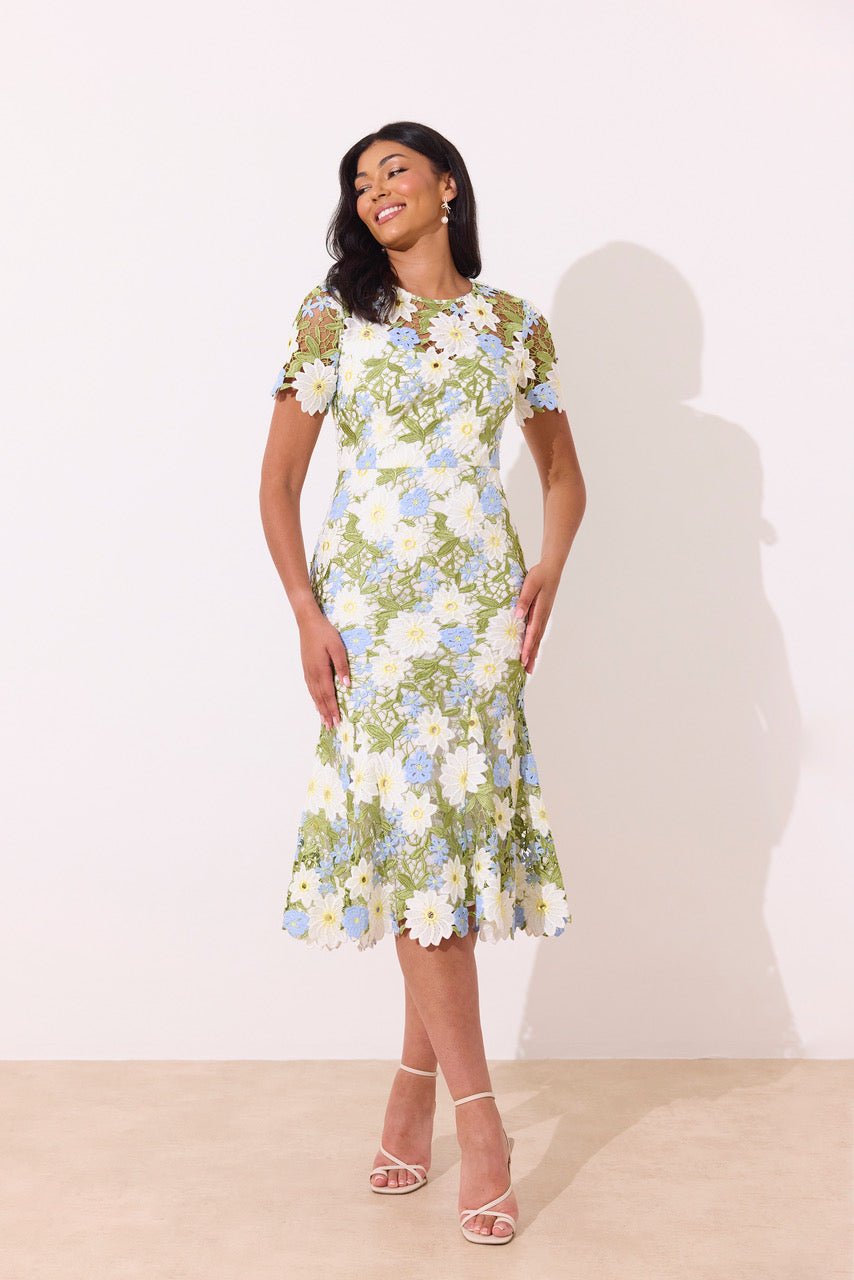 8th Sign - Lace fishtail sweetheart midi