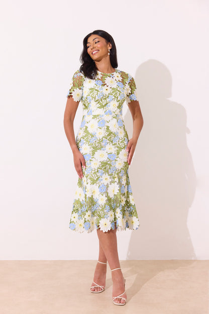 8th Sign - Lace fishtail sweetheart midi