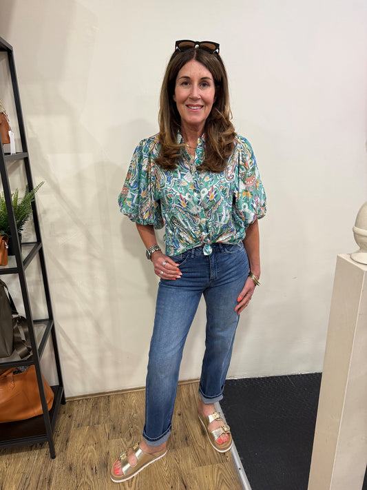 NEVE - Printed puff sleeve shirt