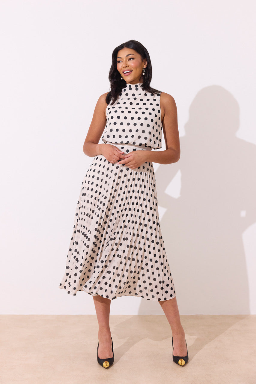 8th Sign - Polka dot pleat midi dress