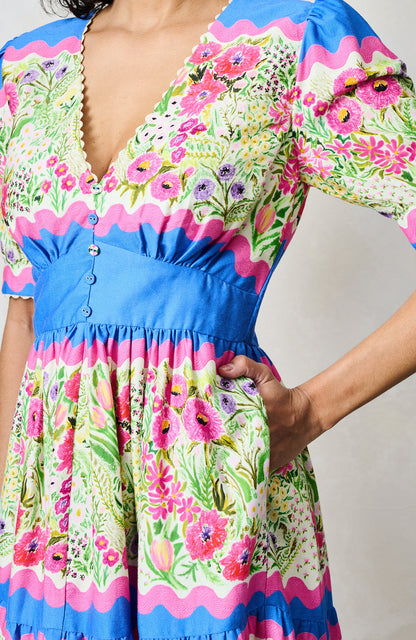 Hope & Ivy - The Jo - V. Neck Full Skirt Tea Dress with Puff Sleeves
