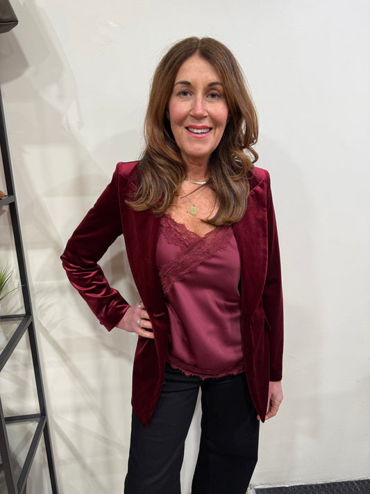 LANA - Velvet blazer - Burgundy