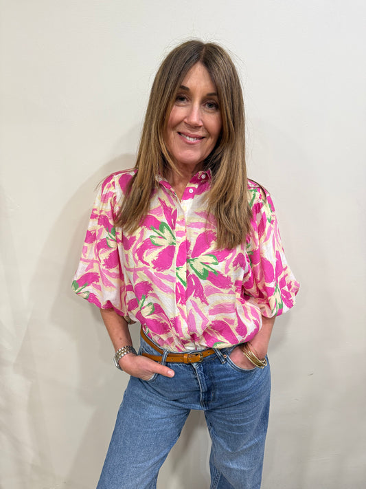 AVA - Printed puff sleeve shirt