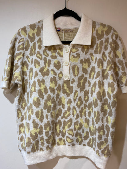 JOREE - Short sleeve leopard print collared knit