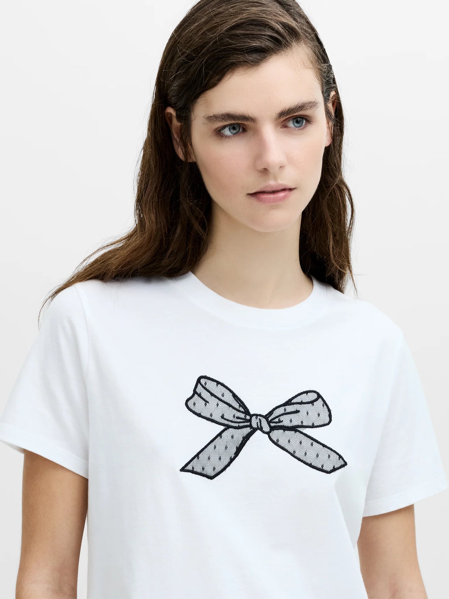 French Connection - Mesh Bow White Cotton T-Shirt
