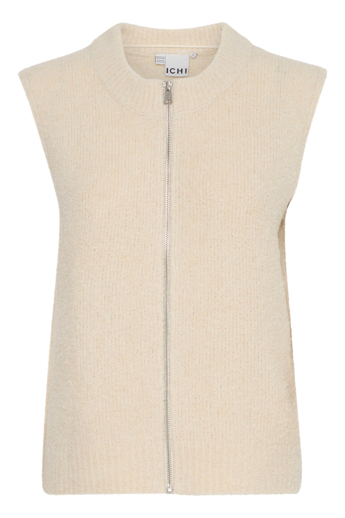 ICHI - LOUCLE - Knitted boucle zip up waistcoat - Cream