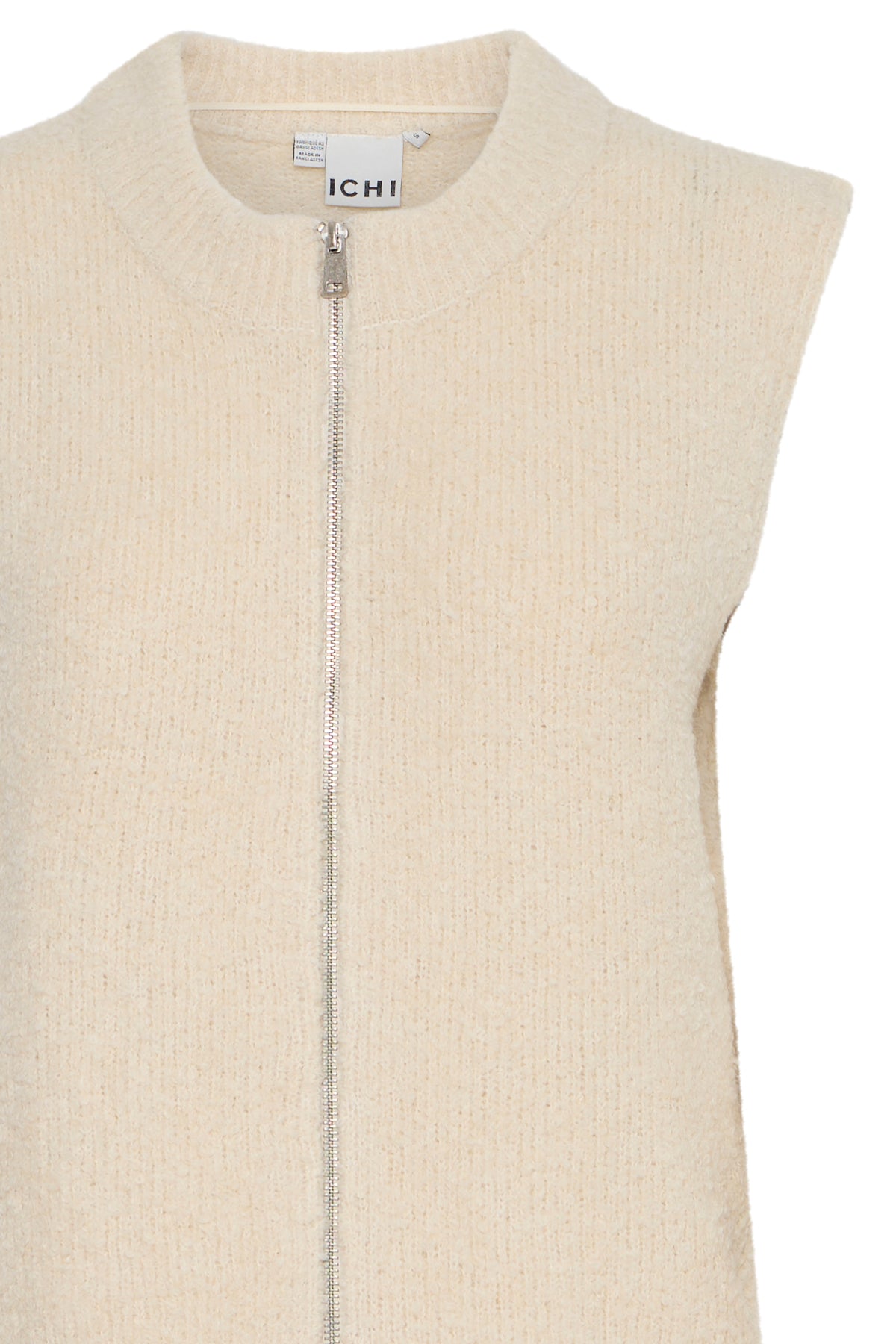 ICHI - LOUCLE - Knitted boucle zip up waistcoat - Cream