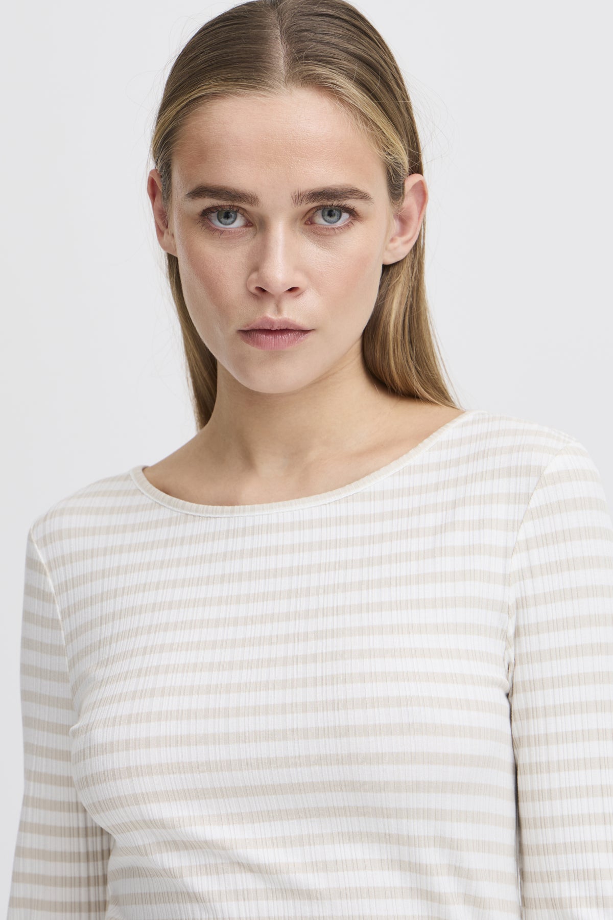 ICHI - CELLA - Stripe long sleeve fitted top