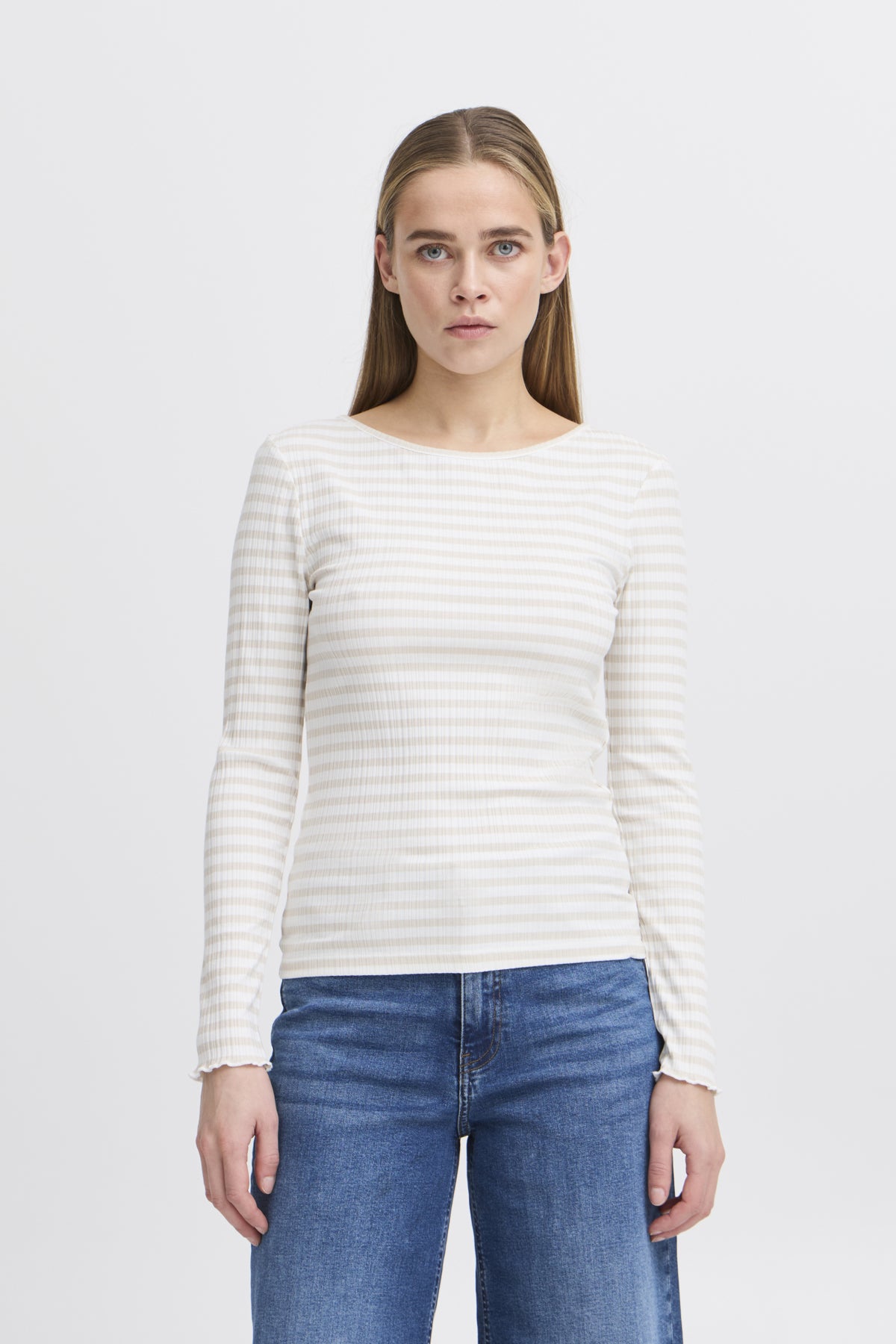 ICHI - CELLA - Stripe long sleeve fitted top