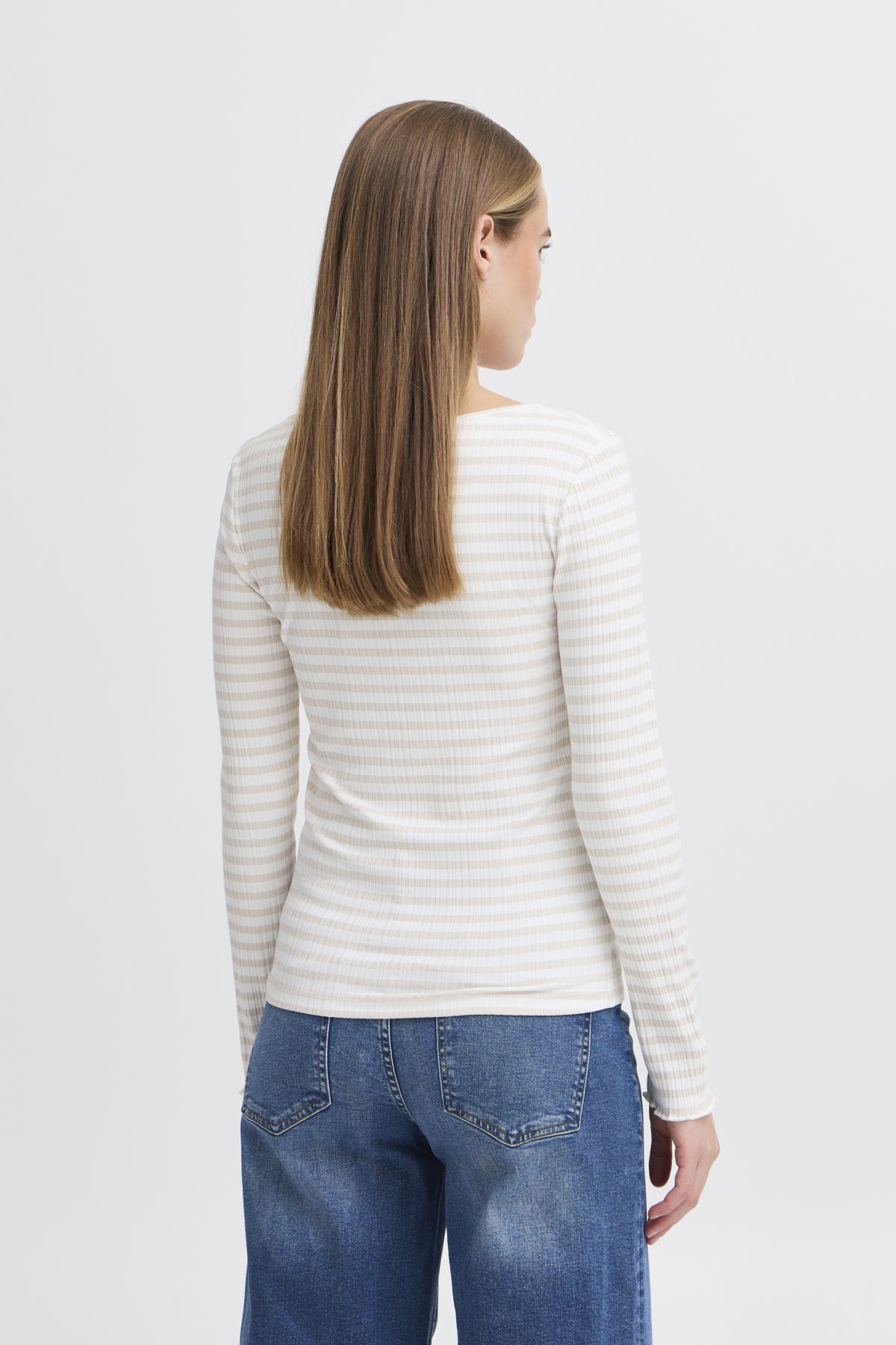 ICHI - CELLA - Stripe long sleeve fitted top