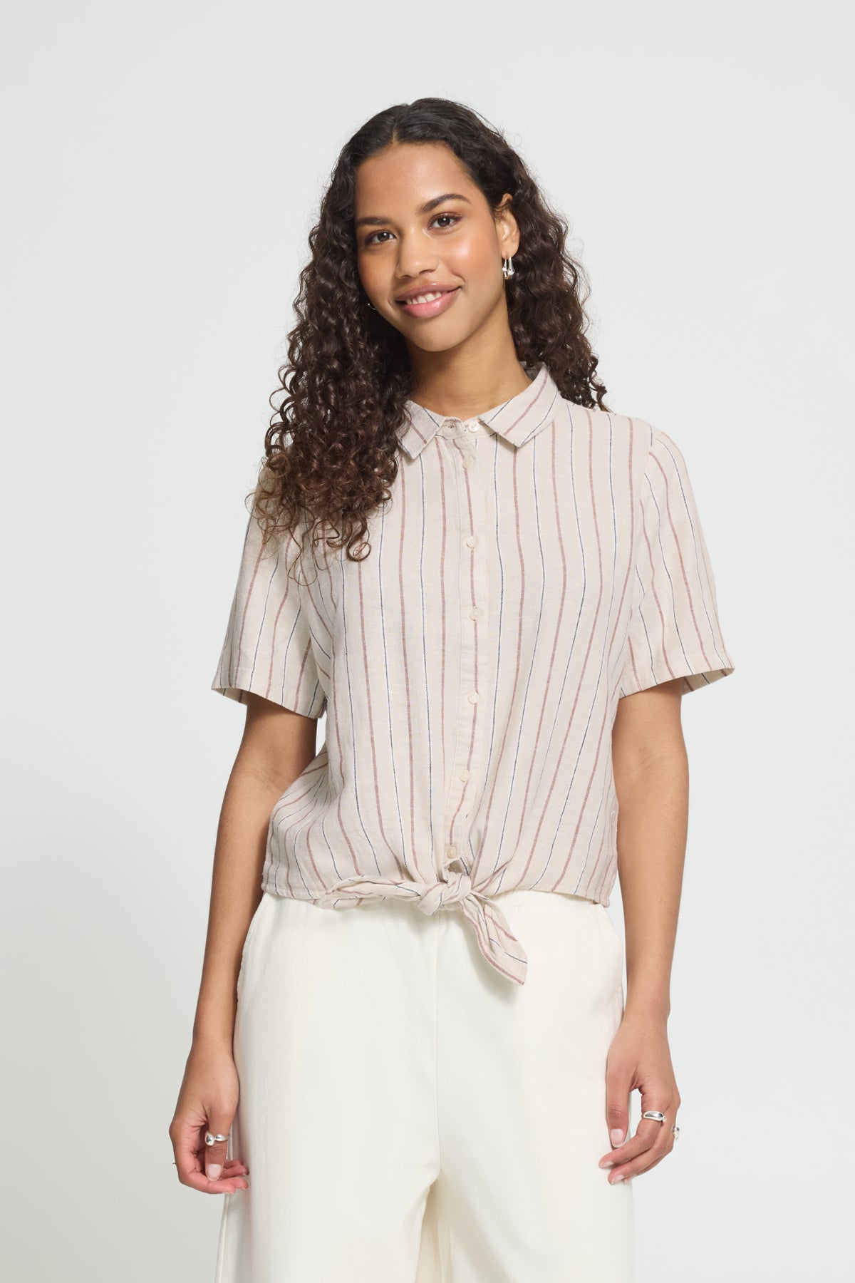 ICHI - LINNO SH2 - Pinstripe linen tie shirt
