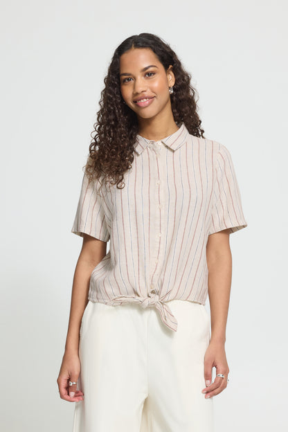 ICHI - LINNO SH2 - Pinstripe linen tie shirt