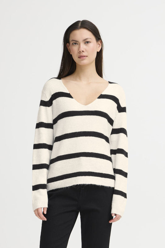 ICHI - KAMARA - Stripe V.Neck knitted jumper