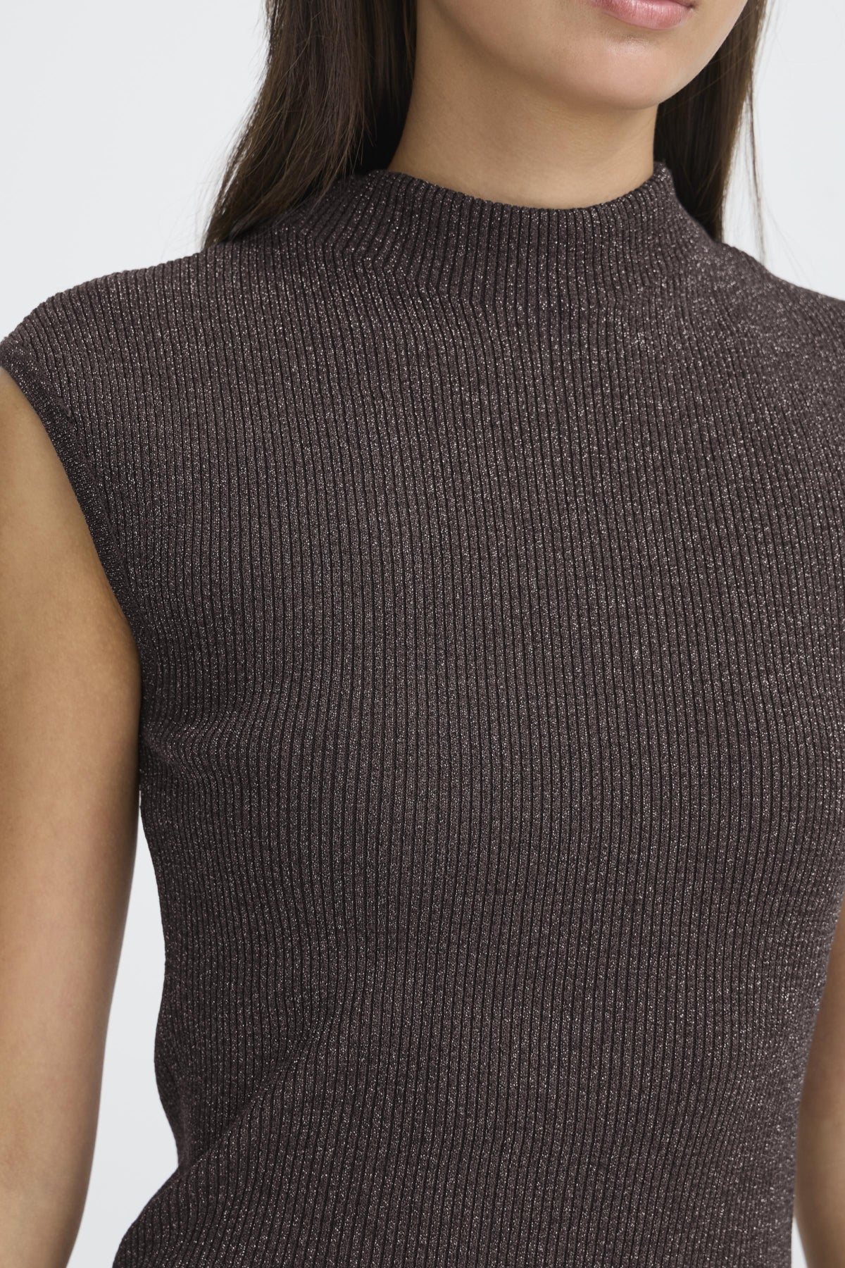 ICHI - CODY - Knitted lurex detail fitted top - Plum