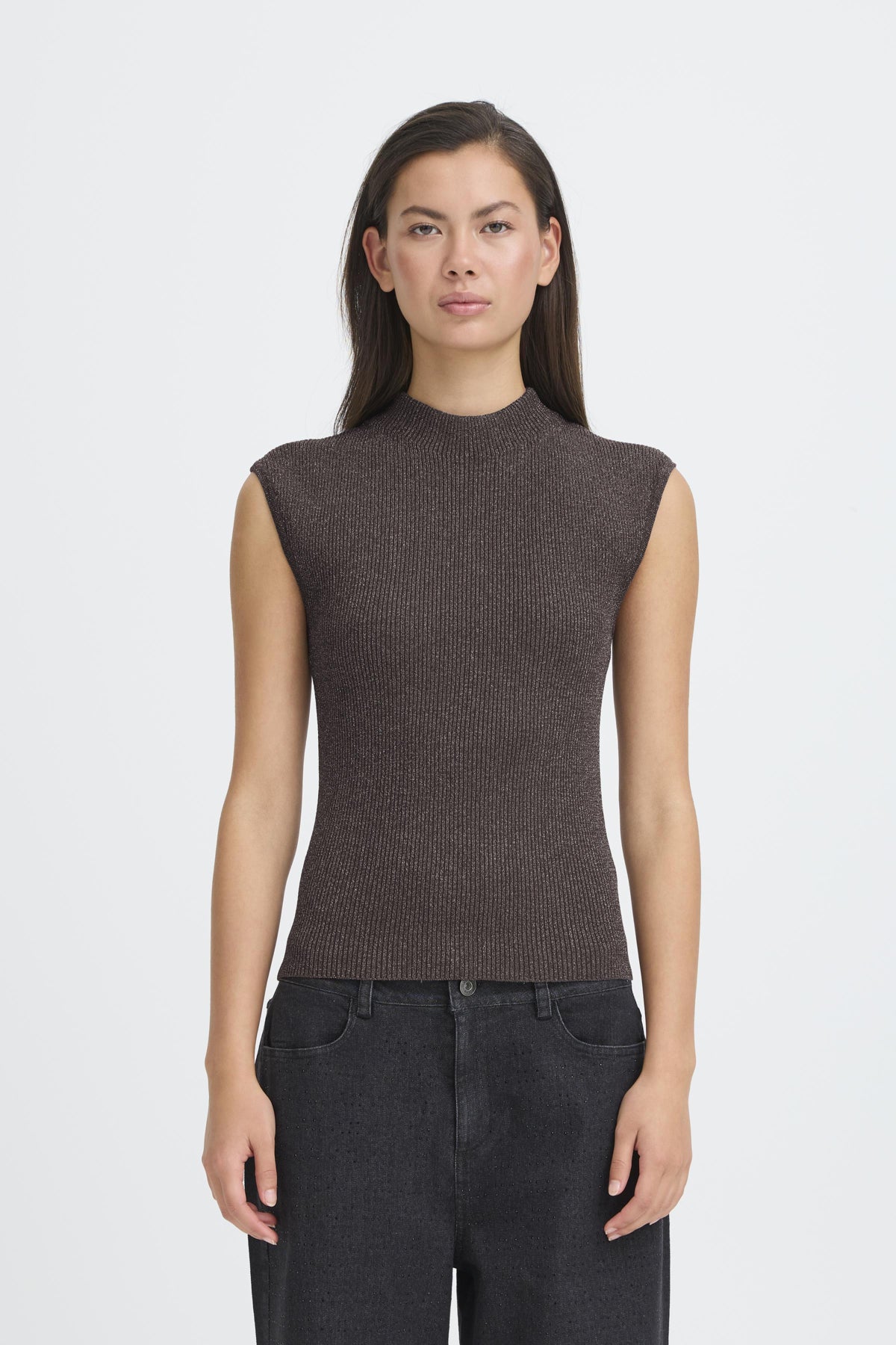 ICHI - CODY - Knitted lurex detail fitted top - Plum