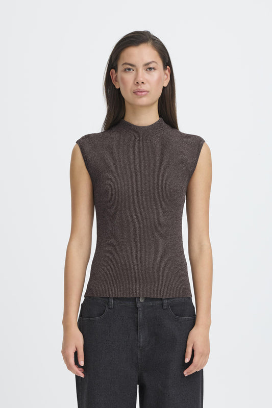 ICHI - CODY - Knitted lurex detail fitted top - Plum