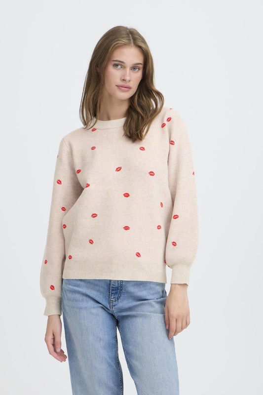 ICHI - BRIELLE - Lip print knitted sweater