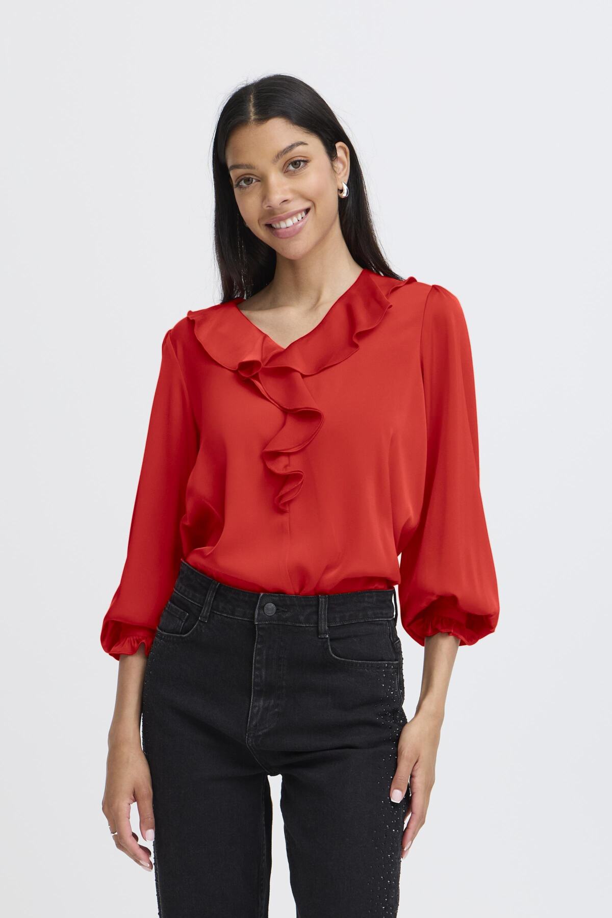 B.Young - FLAIR - Ruffle front satin top