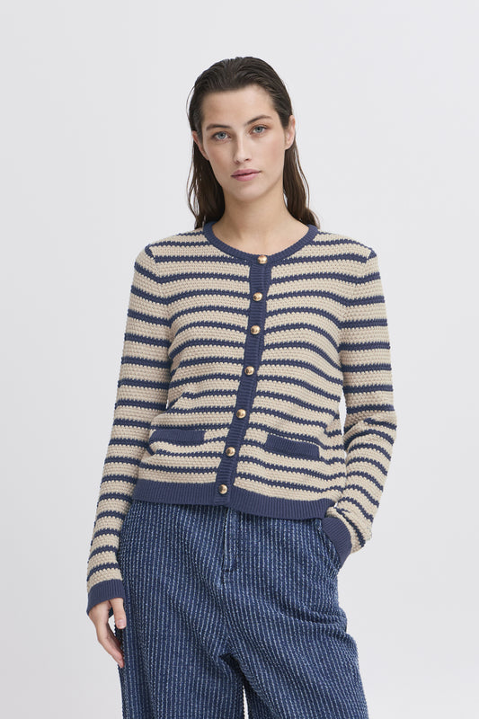 B.Young - MIKALA - Stripe cardi with gold button detail