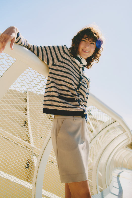 B.Young - MIKALA - Stripe cardi with gold button detail