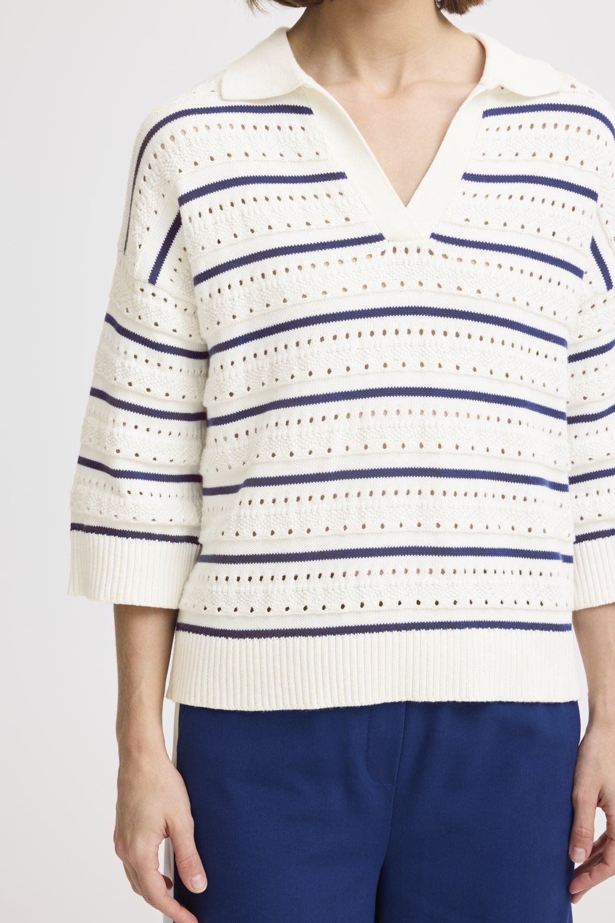 B.young - MADALENA - Collared stripe knitted jumper