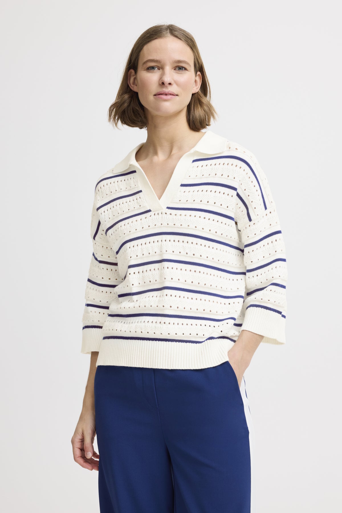 B.young - MADALENA - Collared stripe knitted jumper