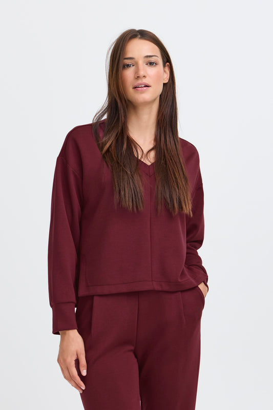 B.Young - PUSTI - Long sleeve v.neck sweat - Burgundy