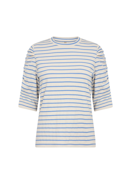 Soya Concept - ONIE 1 - Blue and Cream stripe 3/4 puff sleeve top