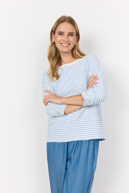 Soya Concept - PISA 2 - Wavy stripes 3/4 sleeve top with ruched detail