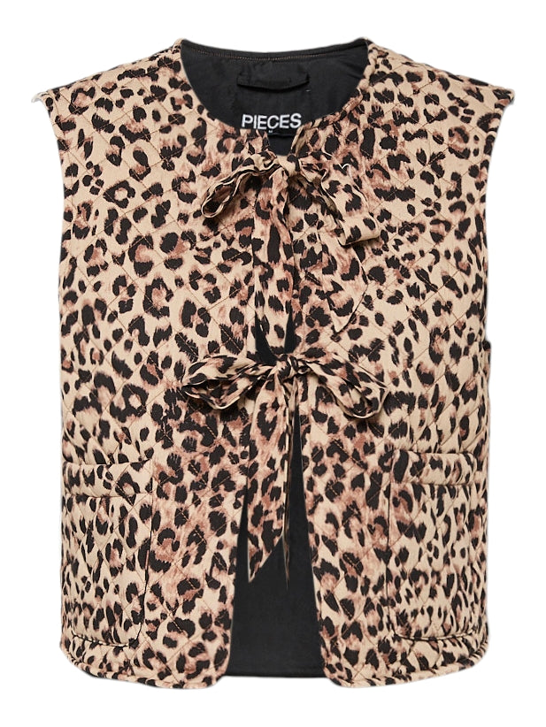 PIECES - SARIA - Leopard tie front waistcoat  image 3