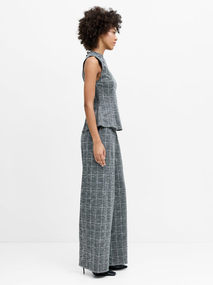 French Connection - Wesley Grey Check Jersey Wide Leg Trousers