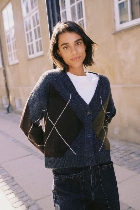 B.Young - OSMILLA - Argyle long sleeve cardigan