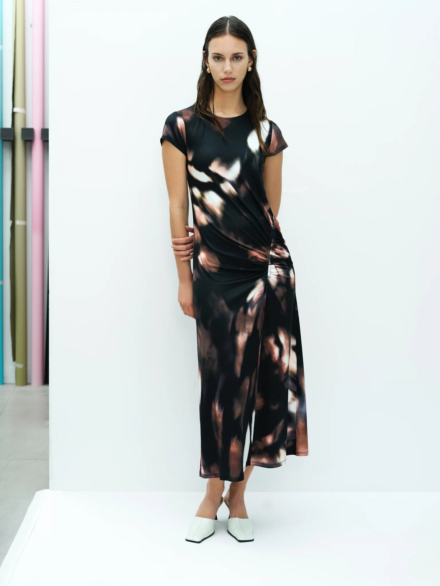 French Connection - Josephine Abstract Printed Jersey Ruched Midi Dress