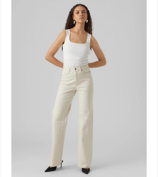 Vero Moda - TESSA - High waist wide leg jeans - Cream