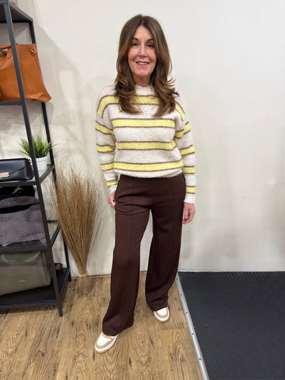 JAXINE - Stripe knitted jumper with lace detail