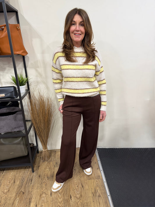 JAXINE - Stripe knitted jumper with lace detail