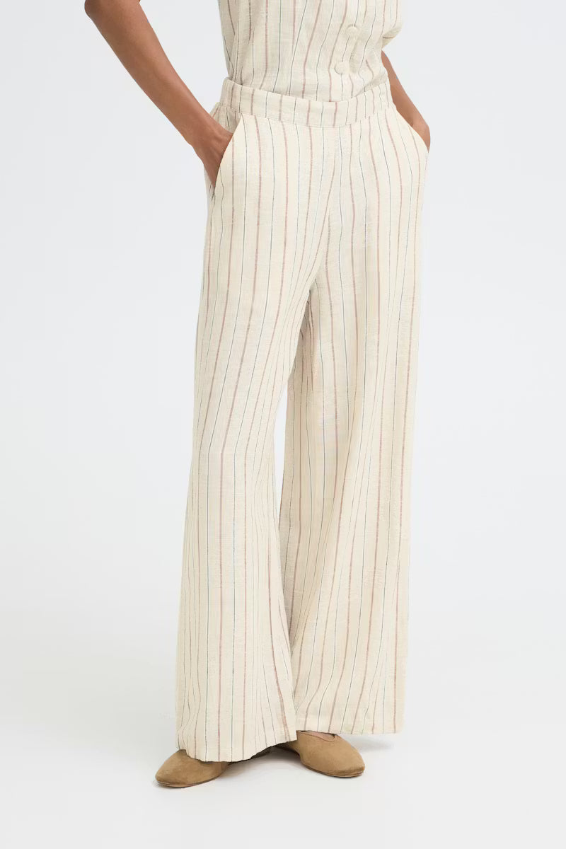 ICHI - LINNO PA4 a Pinstripe linen trousers