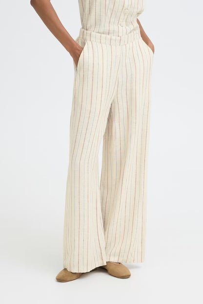 ICHI - LINNO PA4 a Pinstripe linen trousers