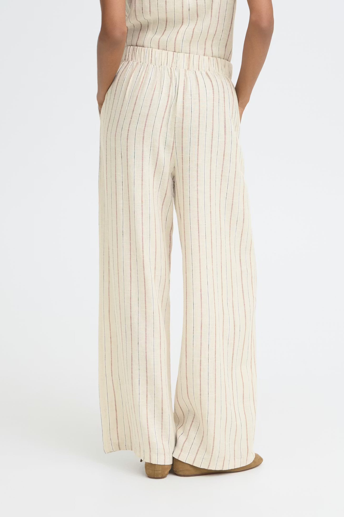 ICHI - LINNO PA4 a Pinstripe linen trousers