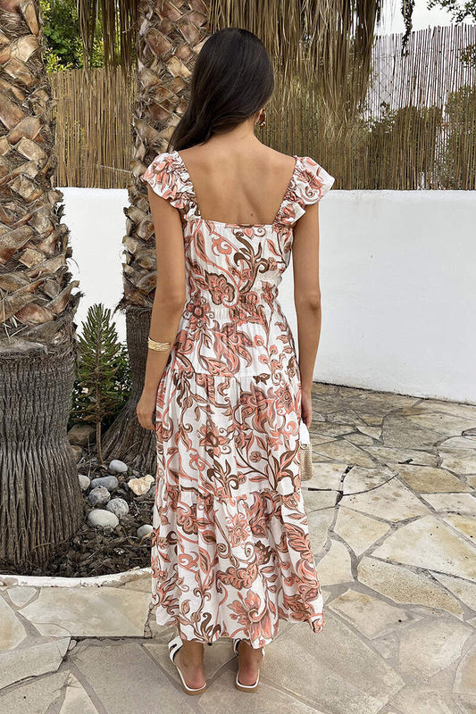 AX Paris DA2569 - Multi Boho Floral Print Frill Strap Smock Midi Dress